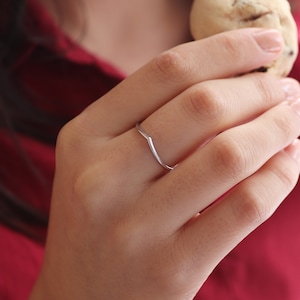 14k Solid Gold Super Thin 1.30 mm Chevron Stacking Band Ring , Dainty Sterling Silver Chevron Ring , V Gold Ring