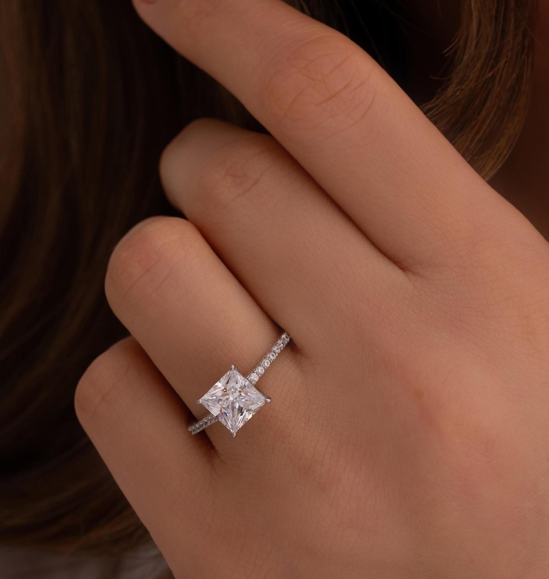 2 Ct Princess Cut Halo Engagement Ring: 14k Solid Gold Anniversary Ring ...