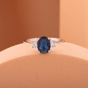 Oval Sapphire Solitaire Ring: 925 Silver, 14k/18k Gold, September Birthstone
