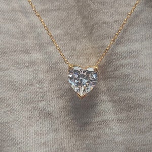 14K Solid Gold Heart Necklace: CZ Solitaire Love Pendant