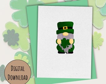 Lucky Gnome Greeting Card: St. Patrick's Day Printable (PDF Template)