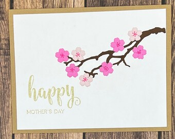 Handmade Cherry Blossom Mother's Day Card: Floral Kraft Cardstock