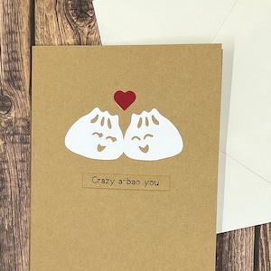 Crazy A Bao You, Funny Valentine Card, Love Anniversary Birthday Dumpling, Dumpling Card, Cute Foodie Greeting Card, Thinking a Bao you