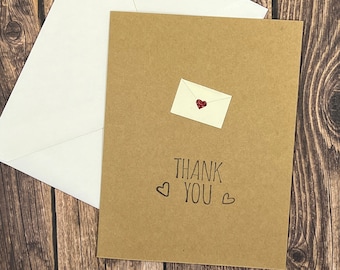 Handmade Kraft Thank You Cards: Red Heart Love Letter, Bulk Notes