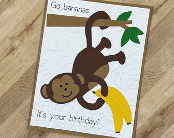 Monkey Birthday Card, Go Bananas its your Birthday, Cute Birthday Card, Birthday Card for Kids