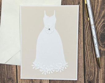 Handmade Bridal Shower Card: White Dress with Flowers