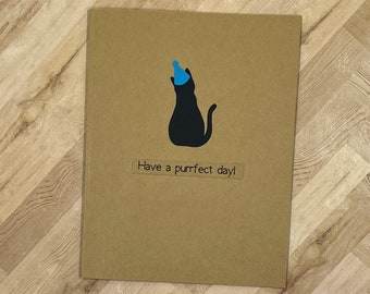 Funny Cat Birthday Card: Kraft Cardstock, Black Cat Silhouette