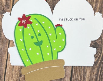 Funny Cactus Valentine's Day Card: I'm Stuck on You Handmade Card