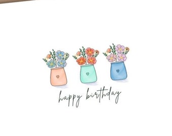 Hand Drawn Flower Pot Happy Birthday Card