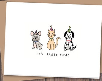 Pawty Time Birthday Card: Hand-Drawn Pet Celebration