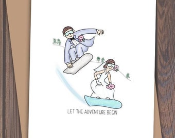 Snowboarder Wedding Card: Adventurous Couple Engagement