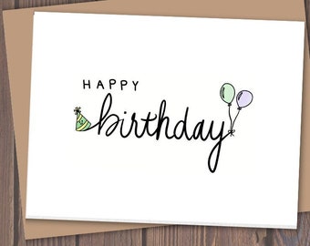 Hand-Drawn Happy Birthday Card: Minimalist Fun Design