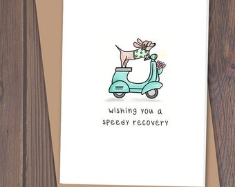 Humorous Get Well Soon Card, Dachshund Scooter Design