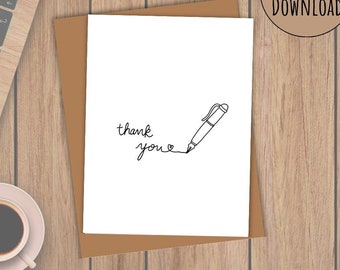 Minimalist Thank You Card: Hand-Drawn Pen Design (PDF Template)