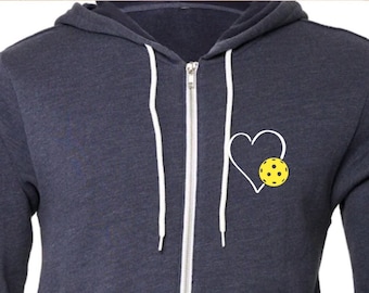 Pickleball Heart Logo Zip Hoodie, Handmade Gift