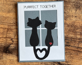 Purrfect Together Cat Card: Papercut Valentine's Day Card