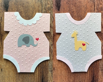Handmade Baby Onesie Card, Elephant or Giraffe, New Baby Congratulations