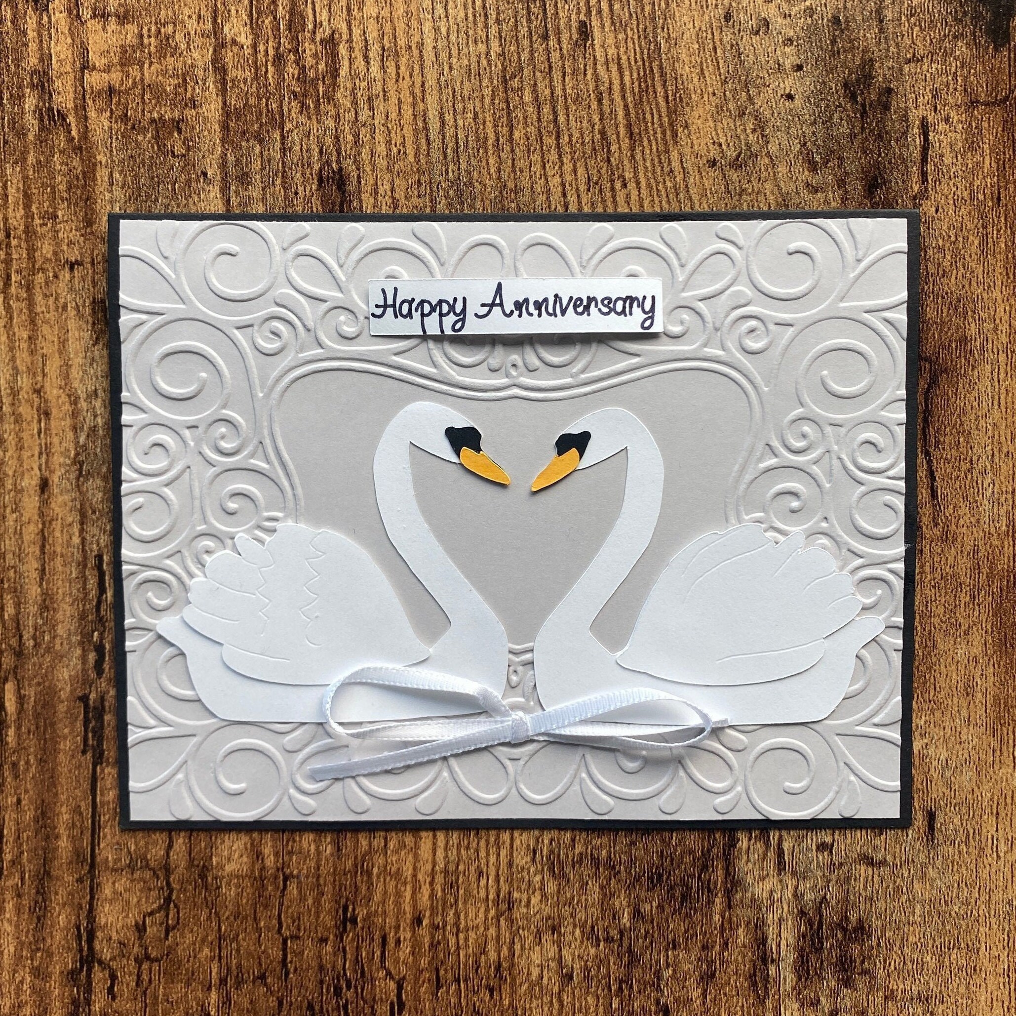 Anniversary Swan Card, Wedding Card, Swan Card, Embossed Wedding Card