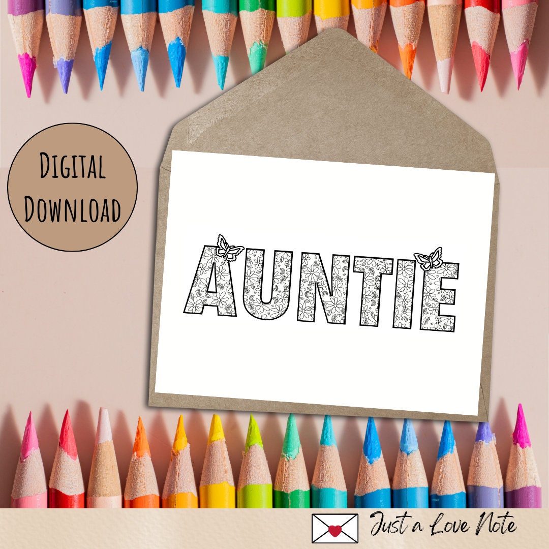 PRINTABLE Auntie Card, Color Your Own Cards, DIY Cards for Kids ...