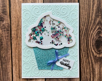 Handmade Cupcake Shaker Birthday Card: Embossed, Interactive Fun