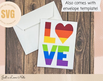 Rainbow Love Card SVG: DIY Pride Card with Envelope (Digital Download)