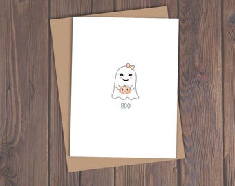 Ghost Halloween Card, Hand-drawn Fall Greetings