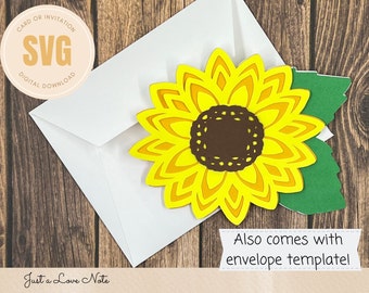 Sunflower Card SVG with Envelope: DIY Mother's Day Card (Digital Download)