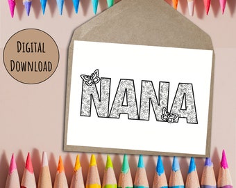 Printable Nana Birthday Card: DIY Coloring Page (Digital Download)