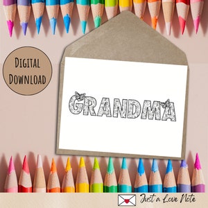 Cartão da vovó IMPRIMÍVEL, pinte seus próprios cartões, cartões DIY para crianças, download instantâneo, cartão de aniversário da vovó, página para colorir da vovó