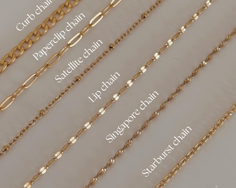 18K Gold Chain Necklace, Cable Chain, Paperclip Chain, Twist Chain, Figaro, Curb Chain, Pearl Bead Chain, Chain for kids, Mothers Day Gift