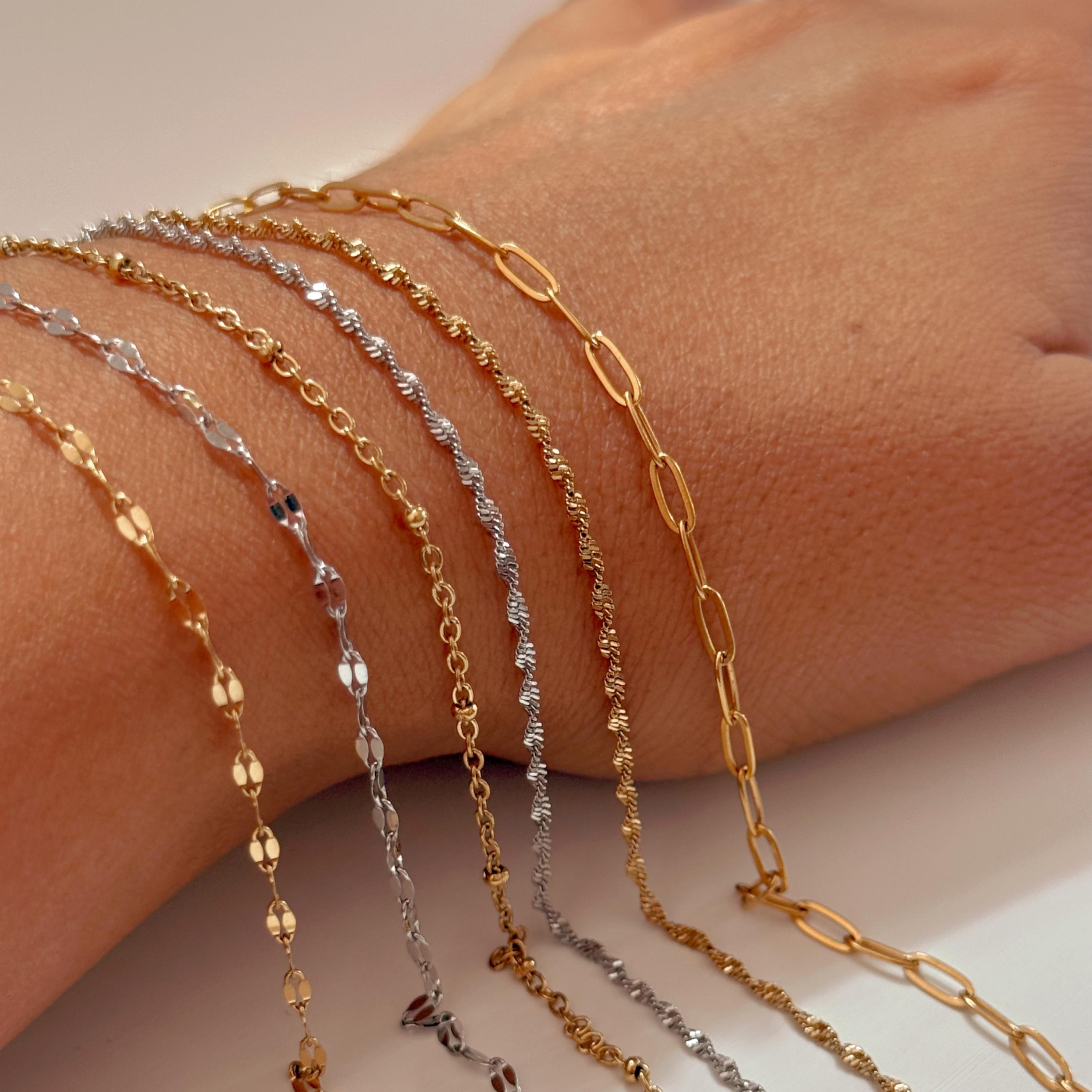 18K Gold Chain Necklace, Cable Chain, Paperclip Chain, Twist Chain