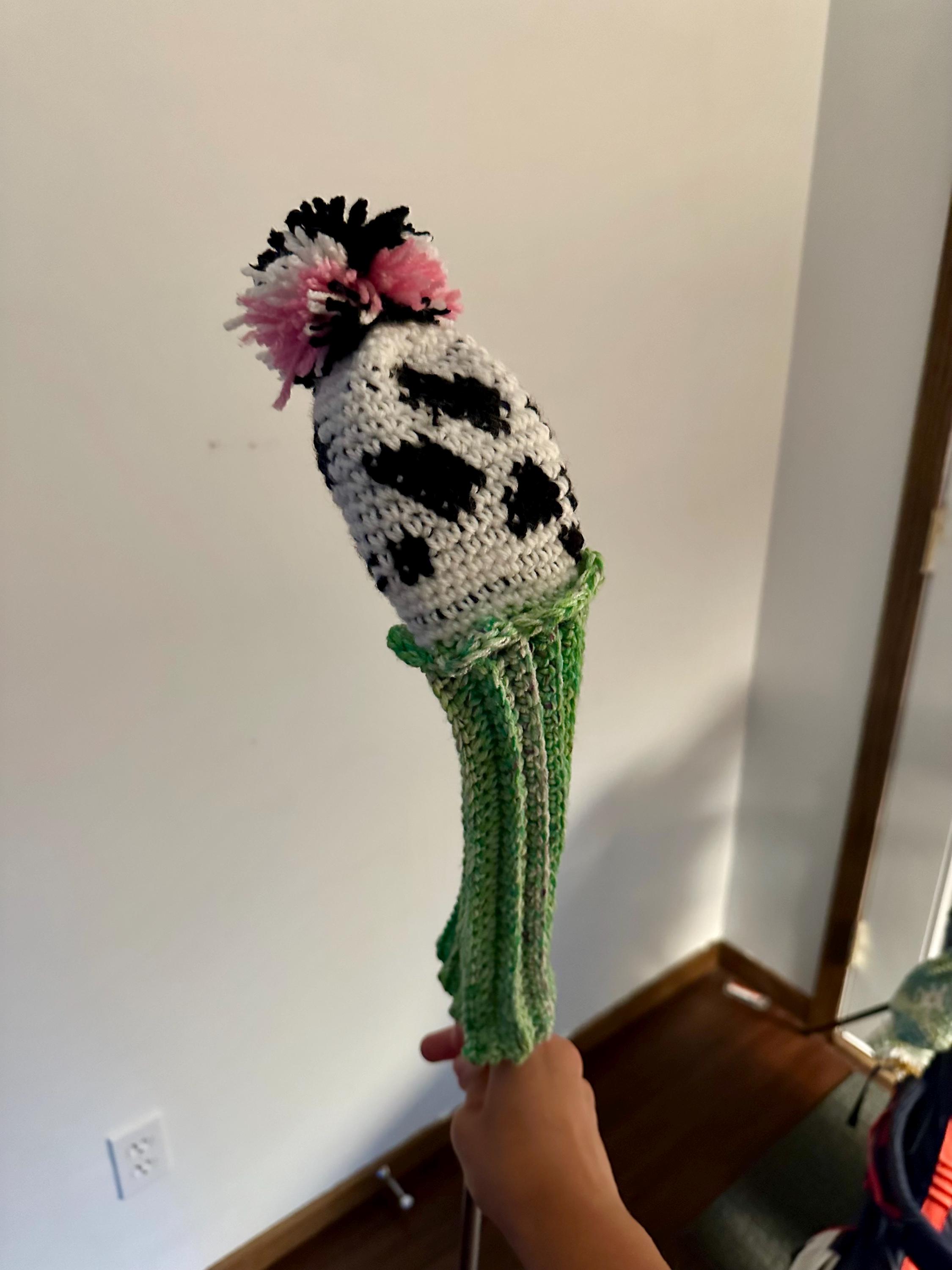 手作りかぎ針編みの牛柄フェアウェイウッドゴルフクラブヘッドカバー 