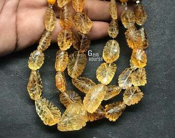 Handsnidade citrinpärlor: Facetterade ädelstensmycken, 20 cm sträng