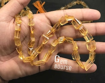 Naturliga citrinpärlor / nuggets / tumbles AAA+ kvalitet handfacetterade sällsynta citrinpärlor / tumbles 6-8 x 8-11 MM 18 tum hel sträng