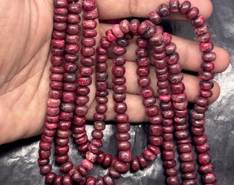 Norwegian Thulite Smooth Rondelle Beads AAA Polished 13 Inch Strand Jewelry Making Gemstone