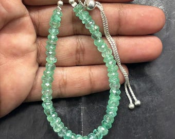 Emerald Bracelet: 925 Sterling Silver Adjustable Hook Russian Emerald Beads