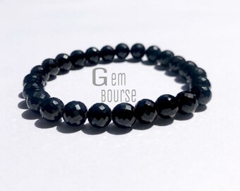 Rare Black Spinal Rounds Bracelet AAA+ quality Hand faceted Round 1bracelet 18 cm 8 mm beads Gift for her