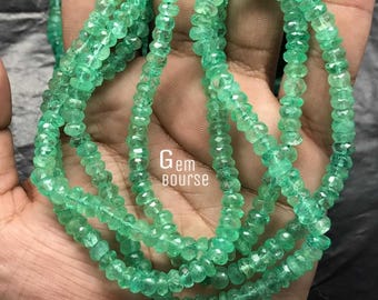 Natural Emerald Rondelle Beads, 5-6mm Faceted Green Gemstone, 17 Inch Strand