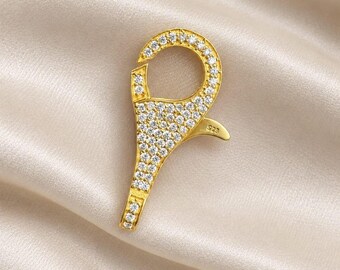 925 Sterling Silver Lobster Clasp With C7 Dimond (25x12mm) Gold Plated Bracelet Necklace Clasp