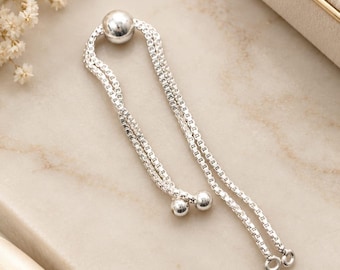 Adjustable Slider Clasp 925 Sterling Silver (4 Inch) Bracelet Necklace Extension Chain With Sliding Ball