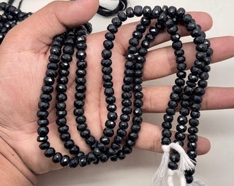 Black Tourmaline Rondelle Beads: AAA Tourmaline Faceted Gemstone, 13" Strand