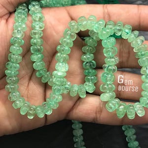 Emerald Carving Melon Beads Beautiful Green Emerald Carved Melon 17&quot;Strand Emerald Smooth Carving Pumpkin Jewelry Making Wholesale Gemstone