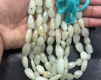 Aquamarine Nugget Beads AAA Aqua Faceted Tumbled Gemstone 10" Strand