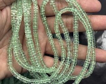 Natural Green Amethyst Heishi Beads, Smooth Polished Tyre Wheels, 4 & 5 mm, 16 Inch Strand