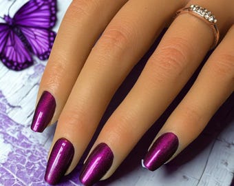 Press On Nails Purple Chrome Short Coffin 30 PCS
