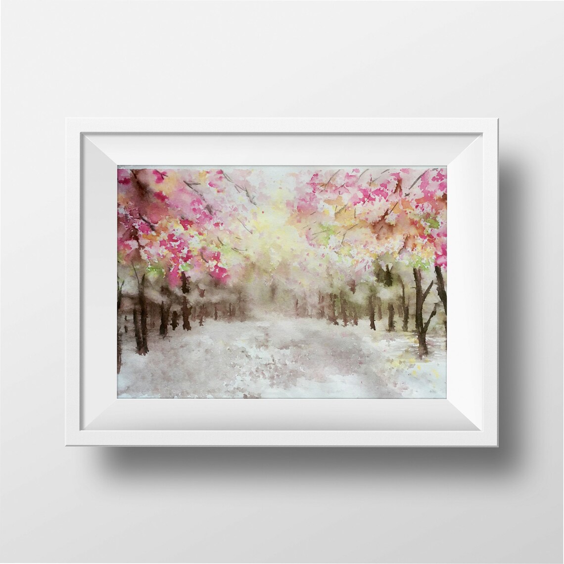 Sakura original watercolor painting Landscape sakura | Etsy