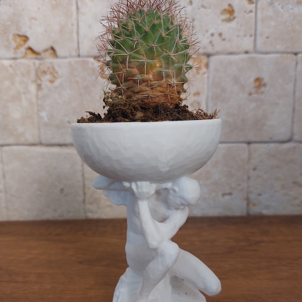 3D Printed Atlas Carrying the Celestial Sphere World Statue Planter, Cactus Pot | Greek Titan Sculpture Home Decor