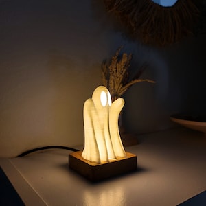 Cute Sheet Ghost Decorative LED Lamp with Wooden Base | 3D Printed Halloween Spooky Deco Night Light