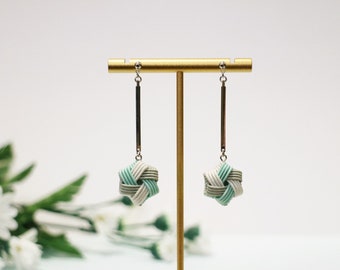 Mizuhiki Earrings: Handmade Japanese Knot Hexagon Studs