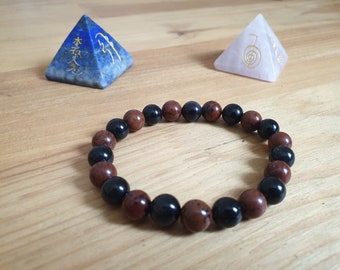 Bracelet in black obsidian and mahogany obsidian